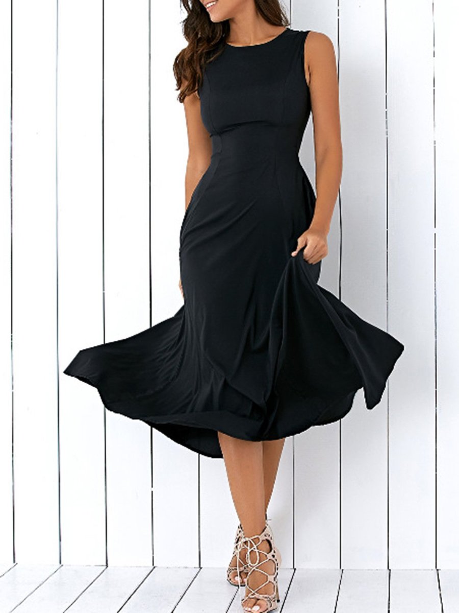 Justfashionnow Plus Size Crew Neck Women Summer Dress A Line Party Dress Sleeveless Elegant 9883